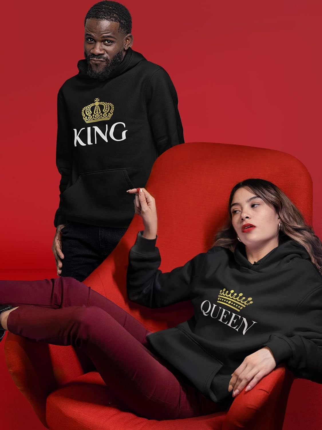 King & Queen Matching Couple Hoodie Set - His & Hers Pullover Hoodies - Valentine'S Day Gift for Couples